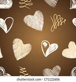 Love hearts sketch hand drawn seamless pattern. Vector illustration