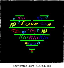 Love & Hearts Sketchy Doodles Design Elements on Lined Sketchbook Paper Background- Vector Illustration 