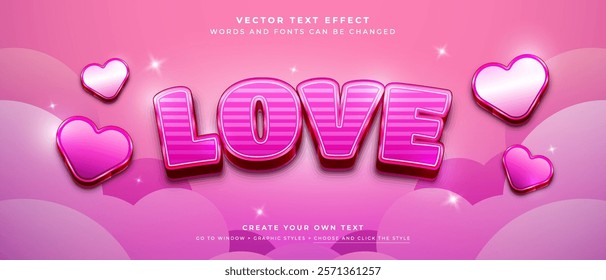 Love hearts text effect, happy valentines day pink graphic style