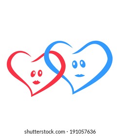 love hearts together red and blue.vector illustration