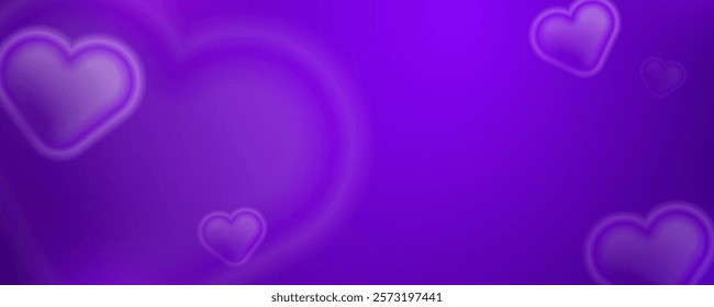 Love hearts valentines day banner,  vector purple background