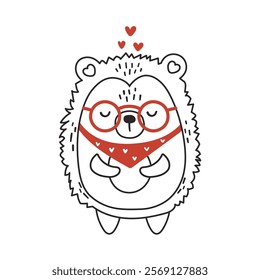 Love hedgehog animal isolated, line design, valentines animal, kids illustration