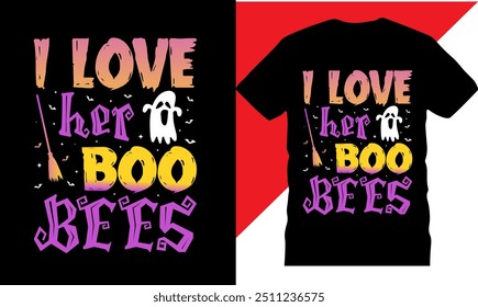 I love her boo bees, Halloween Party T Shirt design, printable t shirt design, High quality tshirt design, Halloween t shirt, Funny Halloween Party T-Shirt, Original Vector illustration