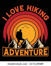 I Love Hiking Adventure t-shirt design for hiking lover. Illustration design