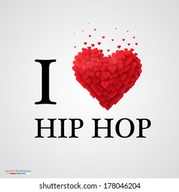 i love hip hop, font type with heart sign.