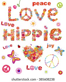 Love hippie. Flowers print