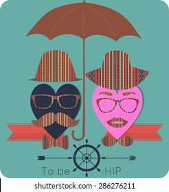 I Love Hipster background, Vector Heart Icon Set with Hipster Elements