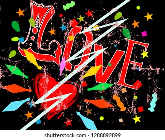 love hits like lightning, falling in love symbol, grunge style vector illustration