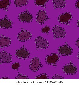 Love and Holiday theme. Vector illustration. Happy Valentines day. Seamless pattern with realistic beautiful purple, black and brown heart.
