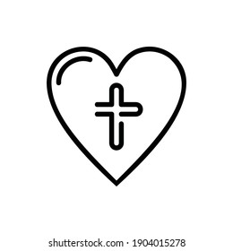 Love, Holy, Heart, Christian Cross Icon Logo Illustration Vector Isolated. Christ and Easter Icon-Set. Suitable for Web Design, Logo, App, and UI. Editable Stroke and Pixel Perfect. EPS 10.