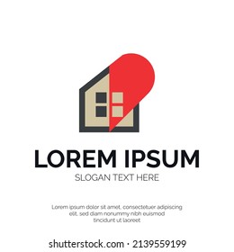 Love Home and Heart Logo Design Premium Vector