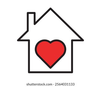 The Love Home icon combines a heart and house symbol, representing warmth, affection, and comfort. Ideal for real estate, interior design, or lifestyle branding, it delivers a modern VECTOR 