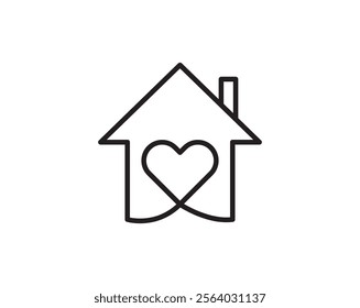 The Love Home icon combines a heart and house symbol, representing warmth, affection, and comfort. Ideal for real estate, interior design, or lifestyle branding, it delivers a modern VECTOR 