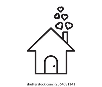 The Love Home icon combines a heart and house symbol, representing warmth, affection, and comfort. Ideal for real estate, interior design, or lifestyle branding, it delivers a modern VECTOR 