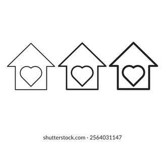 The Love Home icon combines a heart and house symbol, representing warmth, affection, and comfort. Ideal for real estate, interior design, or lifestyle branding, it delivers a modern VECTOR 