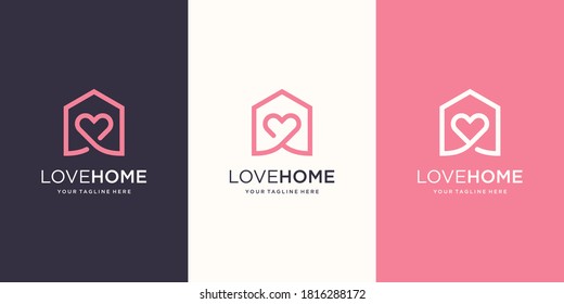 Love home Logo designs Template. house combined with heart.