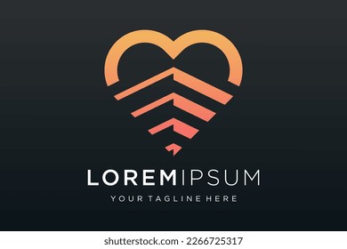 Plantilla de diseños con el logotipo de Love home. casa combinada con el corazón.