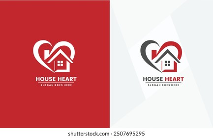 Love home Logo designs Template. house combined with heart logo design inspiration. premium vector EPS10 file.