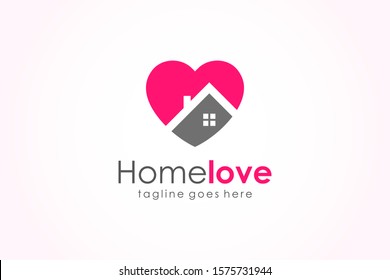 Love Home Logo. Heart and House Icon Combination. Health and Care Symbol. Flat Vector Logo Design Template Element