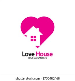 Love Home Logo. Heart And House Icon Combination. Health And Care Symbol. Flat Vector Logo Design Template 