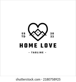 Love and Home Logo. Heart and House Icon Combination. Health and Care Symbol. Flat Vector Logo Design Template Element

