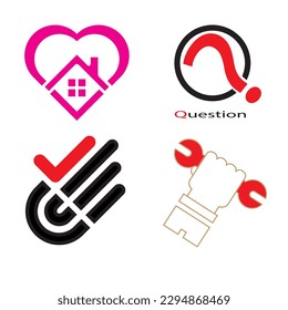 love home logo, question logo, hand holding mechanic equipment logo, stop sign hand logo