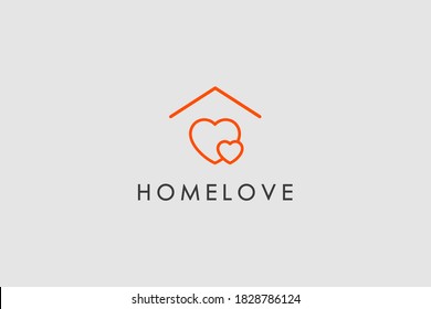 Love Home Logo. Red Linear Style Heart and House Icon Combination. Usable for Building and Health Care Logos. Flat Vector Logo Design Template Element.