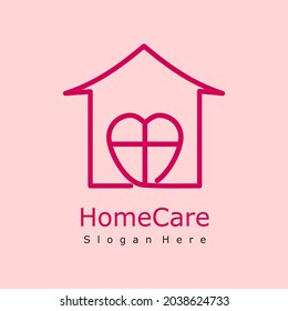 Plantilla de diseño de vectores con el logotipo del hogar de amor. diseño de arte de línea.