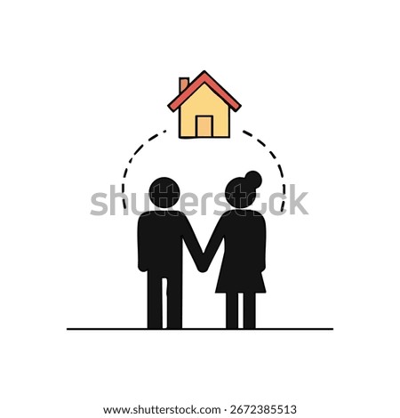 Love and Home Security. An illustration of a devoted partnership achieving their dwelling aspirations. Represents shared goals, stable future, and property endeavors.