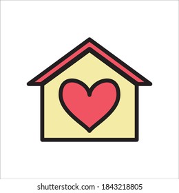 Love Home Stay At Home Flat Icon   Vector Logo Template Illustration