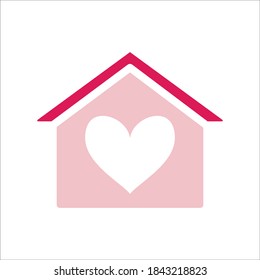 Love Home Stay At Home Flat Icon   Vector Logo Template Illustration