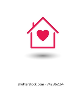 Love Home Symbol, Linear House Icon With Heart Shape Inside, Isolated Vector. Stay At Home.