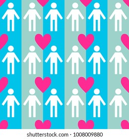 Love homosexual couple valentine heart pattern pink cyan blue background