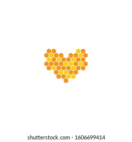 Love honey, bee hive shape heart. Vector logo icon template