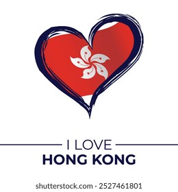 Me encanta el Anuncio de Hong Kong con la bandera en el corazón. Emblema del amor de Hong Kong aislado en el fondo blanco. Vector, Ilustración, Aislado, Amor, Fondo.