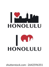 I love Honolulu vector art, badge, tag, icon, logo concept. USA, Hawaii state city landmarks and heart isolated image layout for print, image, card