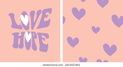 Amor Esperança vintage slogan tipografia com formas de coração. Design de ilustração vetorial para gráficos de moda, t shirt, impressão, slogan tee, cartão, cartaz.