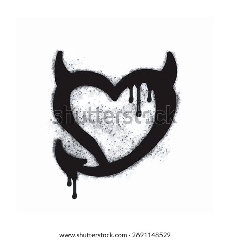 A love horn icon with sprayed graffiti isolated on a white background. A love horn icon with sprayed graffiti in black on white. Vector illustration.