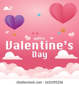 Love hot air balloon, happy Valentine's day.design for holiday greeting card and invitation of the wedding, Valentine's day and love day
