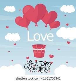 Love hot air balloon,  happy Valentine's day.design for holiday greeting card and invitation of the wedding, Valentine's day and love day