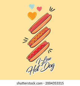 I love Hot Dog. Food vector illustration. Fast food icon.