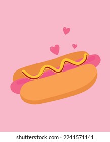 Love Hot Dog with Pink Sausage and Mustard