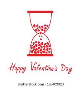 Love hourglass with hearts inside. Happy Valentines Day card.  Vector illustration. 