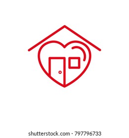Love with house door,  window and roof Icon. Simple Heart Illustration Line Style Logo Template Design. 