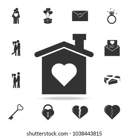 Love house icon. Love or couple element icon. Detailed set of signs and elements of love icons. Premium quality graphic design. One of the collection icons for websites on white background