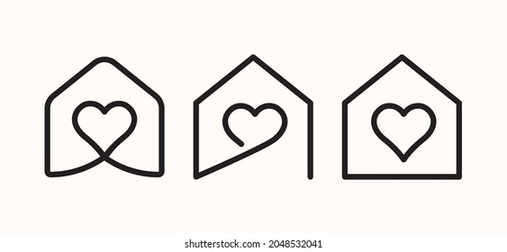 Love house icon. Home care symbol, sweet home and heart sign, love home pictogram, happy family cottage vector illustration
