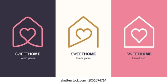 Love House Icon. Home Care Symbol, Sweet Home And Heart Sign, Love Home Pictogram, Happy Family Cottage Vector Illustration