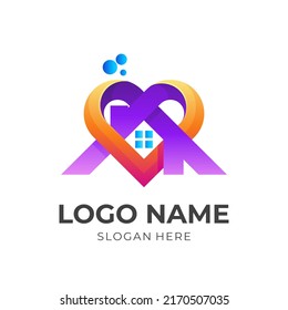 love house logo concept, love and house combination logo with 3d colorful style