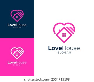 Logotipo da casa do amor. Coração com design de logotipo de vetor doméstico.