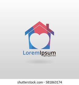 Love house logo. Multicolored house logotype 